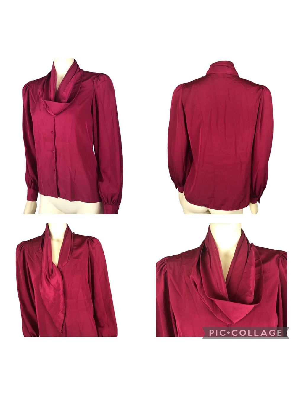 Vintage Alexandra blouse with large wrap collar Burgundy wine color size 4